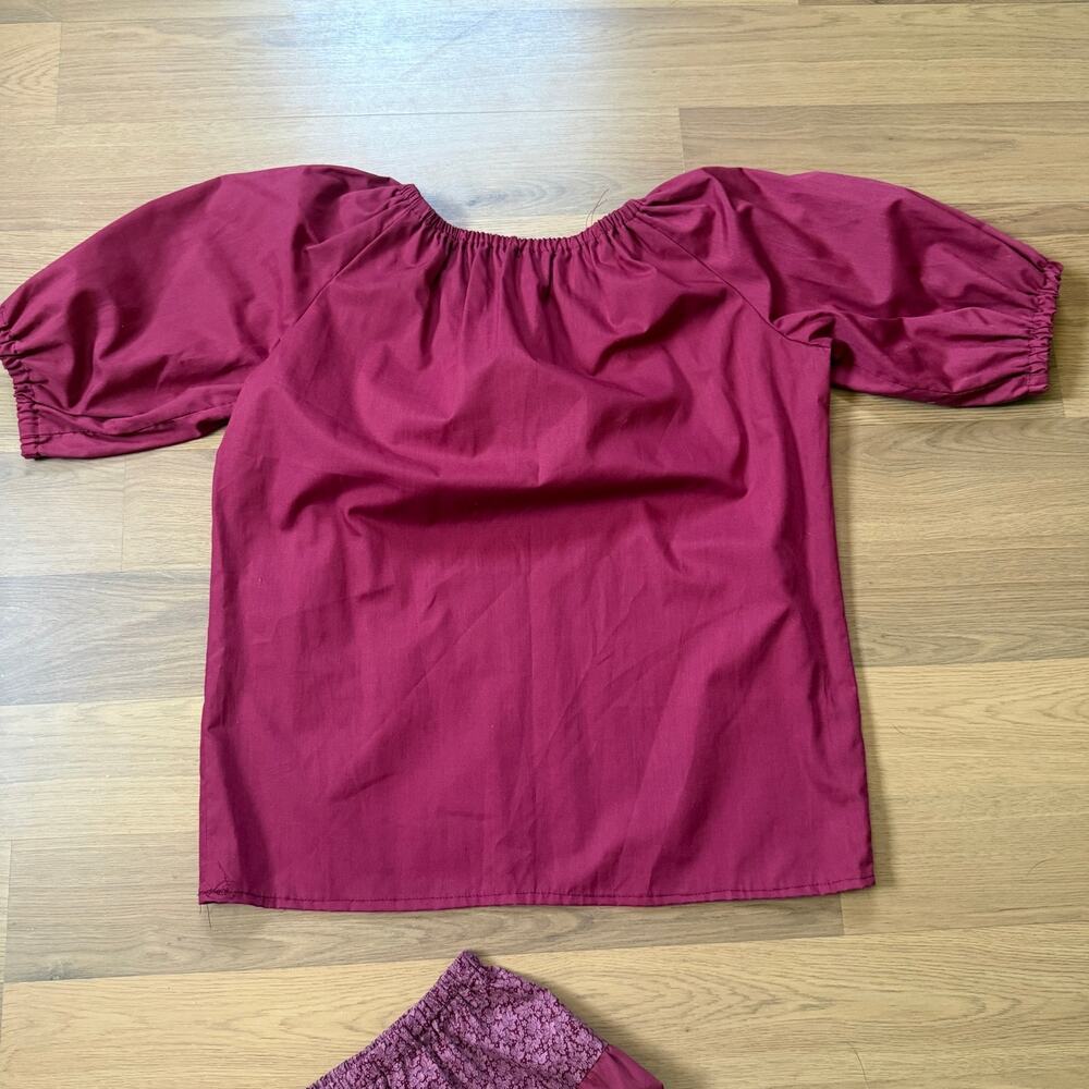 Women's Vintage 1970's Handmade Dark Wine Red 2-Piece Set Top Skirt Sz Medium - Picture 4 of 9